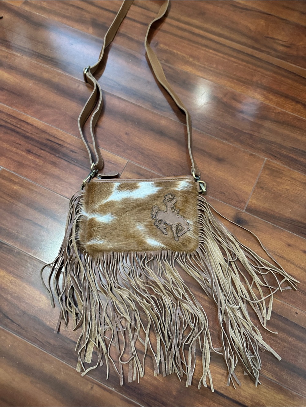 Boho Cowhide Fringe Crossbody Bag in Brown